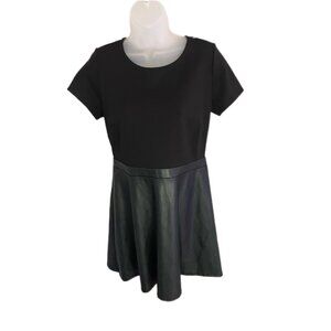 Forever 21 Black Short Sleeve Faux Leather Fit & Flare Mini Dress Large